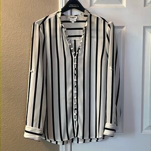 Express long sleeve black/white striped blouse